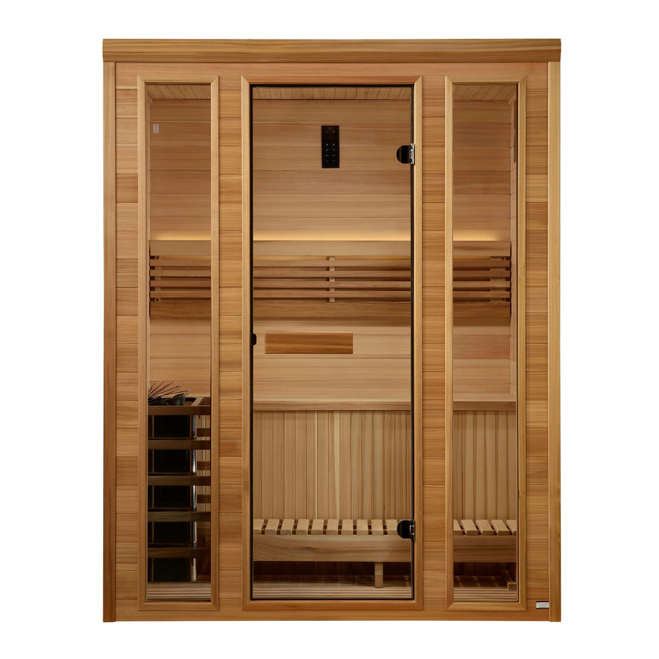 Golden Designs 2025 "Andermatt Edition" 3 Person Traditional Steam Sauna - Pacific Premium Clear Cedar