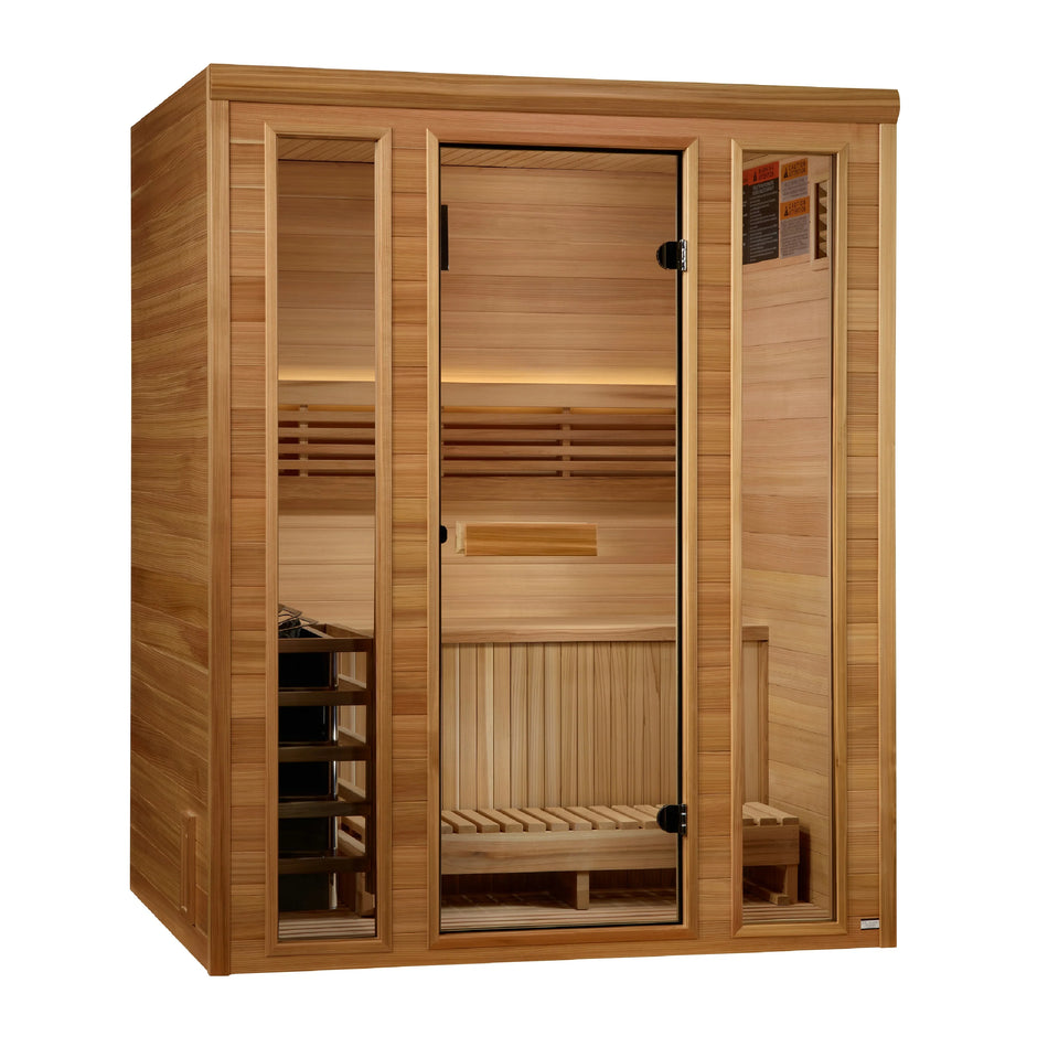 Golden Designs 2025 "Andermatt Edition" 3 Person Traditional Steam Sauna - Pacific Premium Clear Cedar