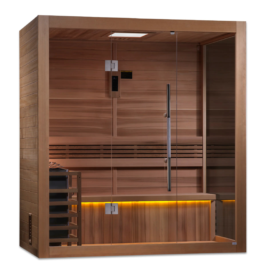 Forssa Edition 4 Person Indoor Traditional Steam Sauna - Canadian Red Cedar Interior