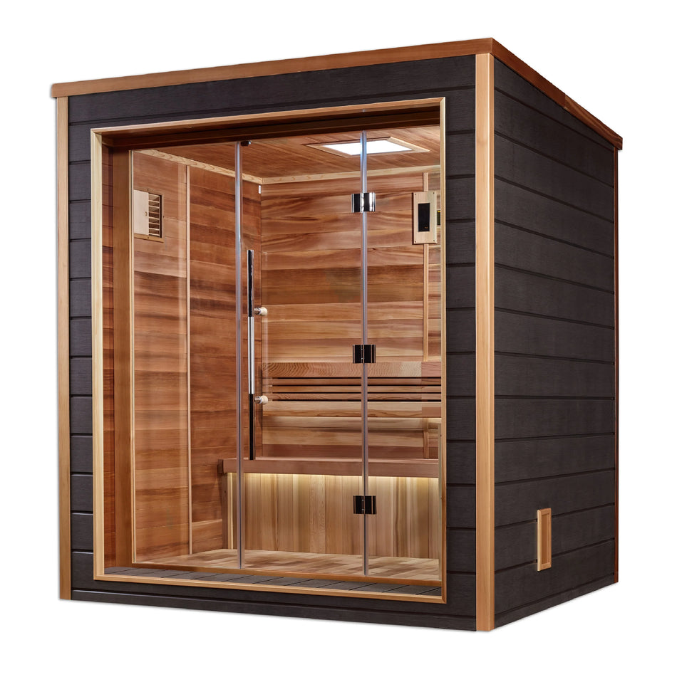 Drammen 3 Person Outdoor-Indoor Traditional Sauna (GDI-8203-01) - Canadian Red Cedar Interior - IN STOCK - "150off" for $150 Discount