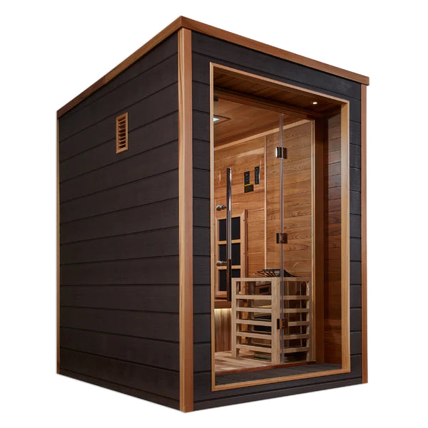 Golden Designs Nora 2 Person Outdoor-Indoor PureTech™ Hybrid Full Spectrum Sauna (GDI-8222-01) - Canadian Red Cedar Interior / IN STOCK