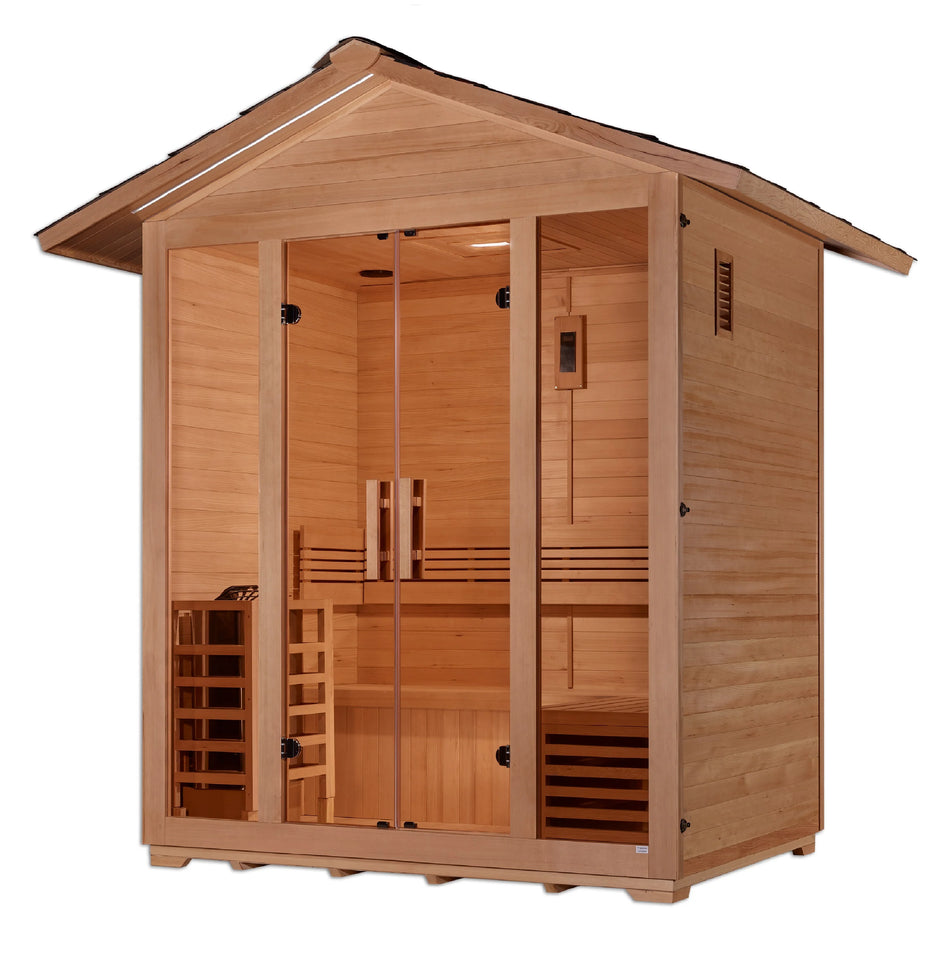 "Vorarlberg" 5 Person Traditional Outdoor Sauna - Canadian Hemlock - PRE-ORDER - "150off" for $150 Discount