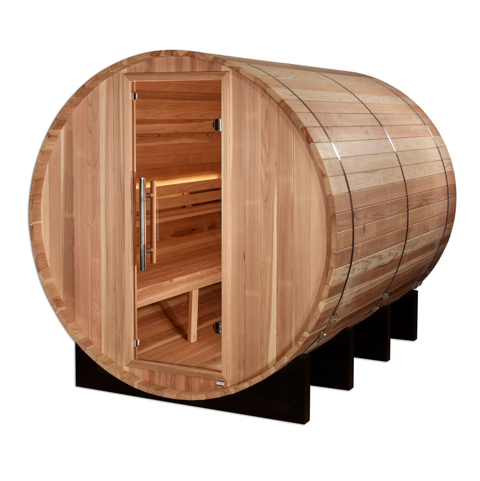 "Klosters" 6 Person Barrel Traditional Sauna - Pacific Cedar - IN STOCK - "150off" for $150 Discount