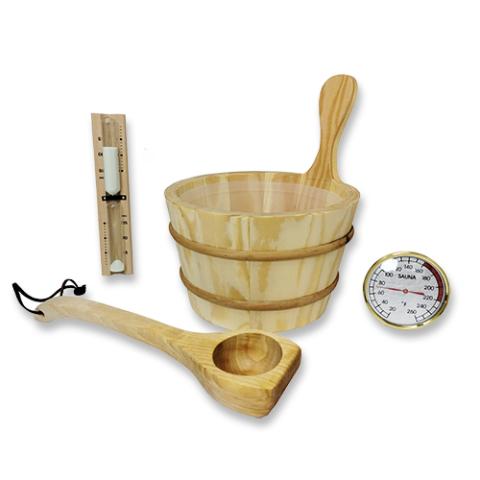Bucket, Ladle, Timer and Thermometer - Sauna Accessory Package