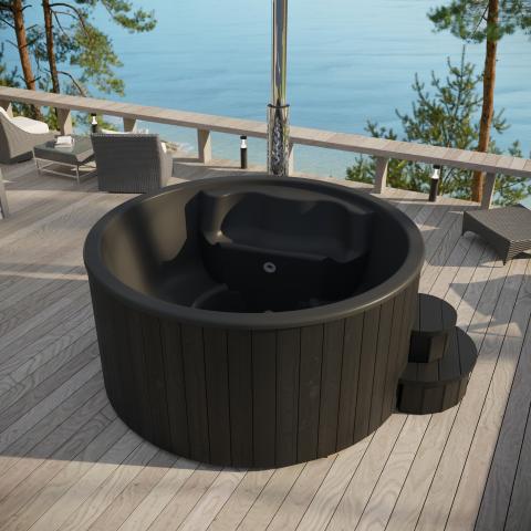Soak-Series Home Wood-Burning Hot Tub, Black, Up to 6 Persons