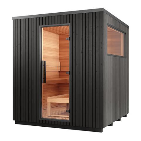 Auroom Garda Outdoor Cabin Sauna, Fully Assembled, Black Thermo-Pine, Up to 6-Persons