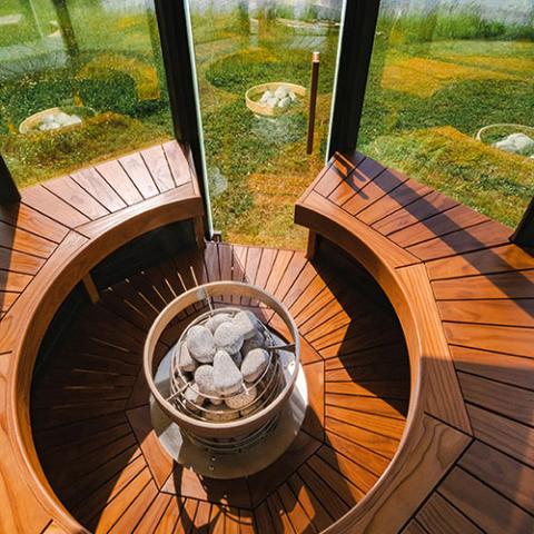 Haljas Hele Glass Single Luxury Up to 7 Person, Outdoor Sauna House, for Electric Heaters