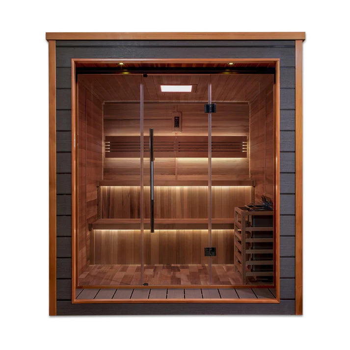 Bergen 6-Person Outdoor-Indoor Traditional Steam Sauna in Canadian Red Cedar Interior / "cs202" for $202 Discount / IN STOCK