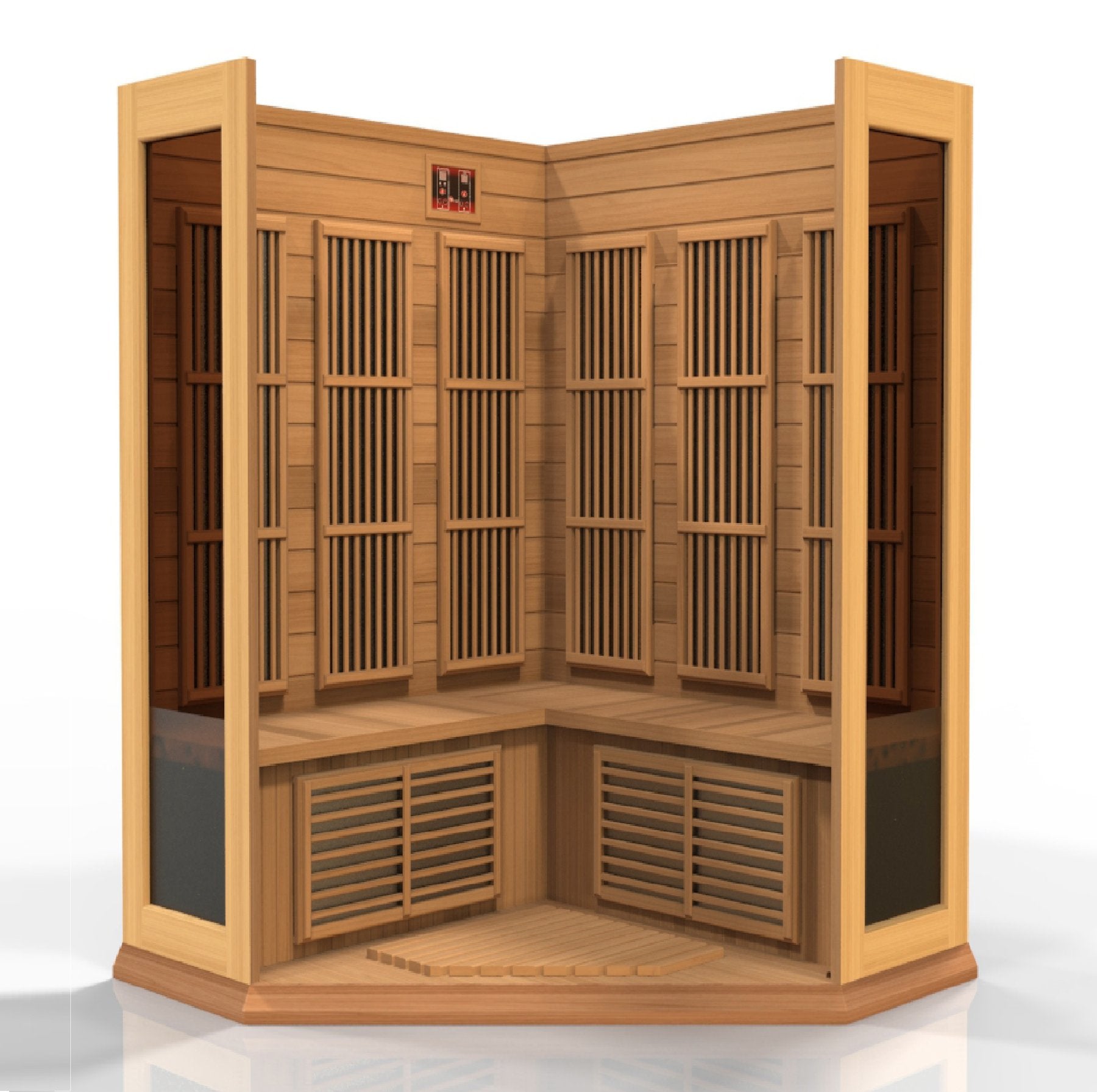 Maxxus 3 Person Corner Indoor Indoor Low EMF FAR Infrared Sauna with Canadian Red Cedar / "Free Backrests" / Ships in 2 Business Days