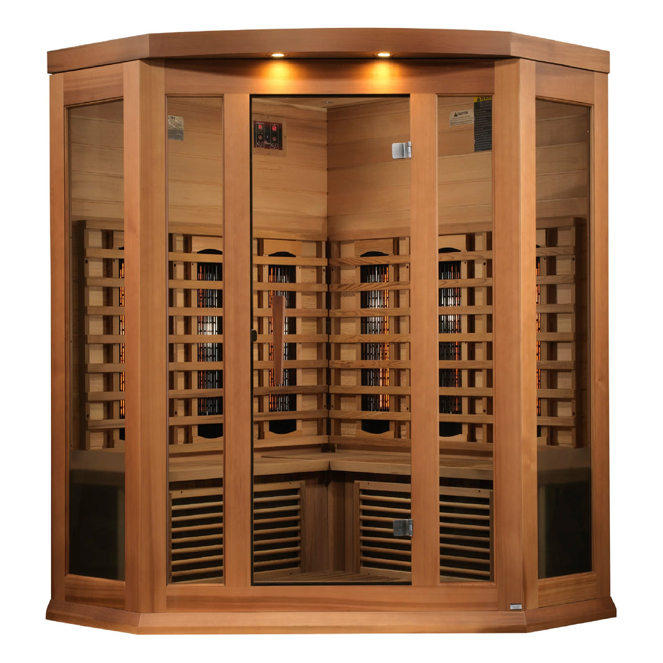 ***New 2023 Model*** Maxxus 3 Person Corner Unit Full Spectrum Infrared Sauna - Canadian Red Cedar - Promo Code "75off" for $75 Discount / IN STOCK