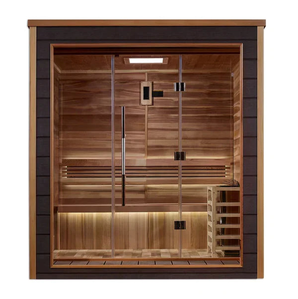 Savonlinna 3-Person Outdoor-Indoor Traditional Sauna w/ Red Cedar Wood Interior