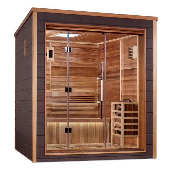 Savonlinna 3-Person Outdoor-Indoor Traditional Sauna w/ Red Cedar Wood Interior